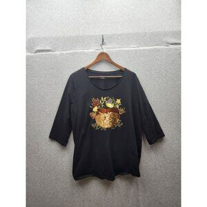 Black 3/4 Sleeve Womens Top With Sequin Autumn Harvest Design By Catherines 1X 1